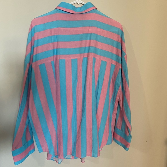 Zara Blue and Pink Striped Button Up Shirt - Picture 3 of 6